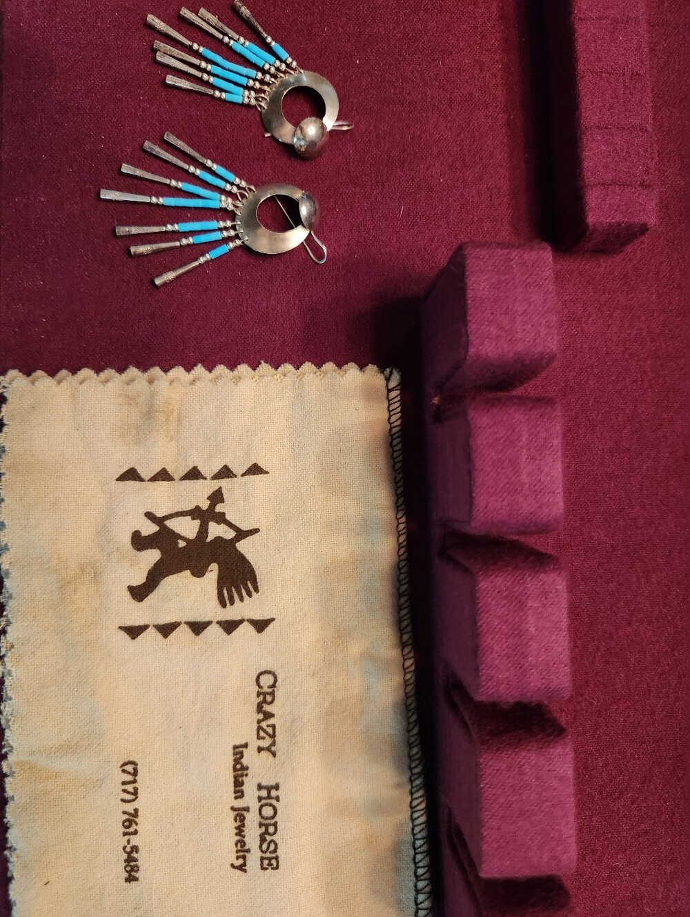 Crazy Horse Indian Jewelry Turquoise and Silver Fringe Hoop Earrings